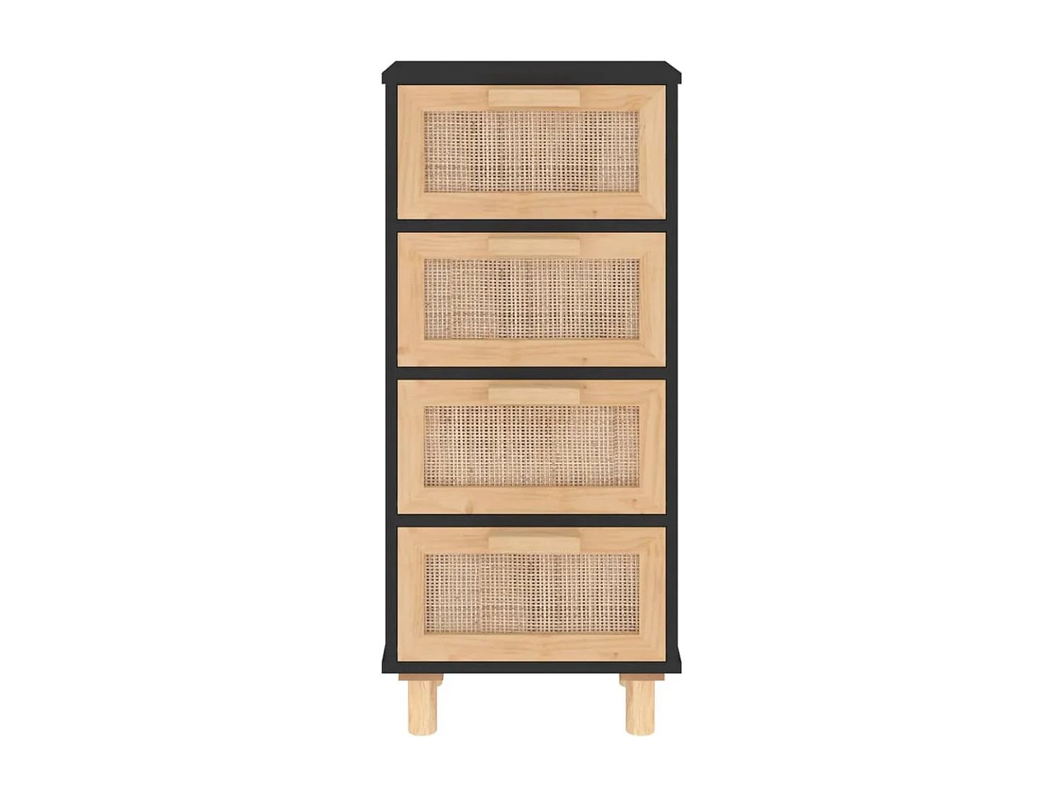 Buffet Noir 40x30x90 cm Bois de pin massif et rotin naturel