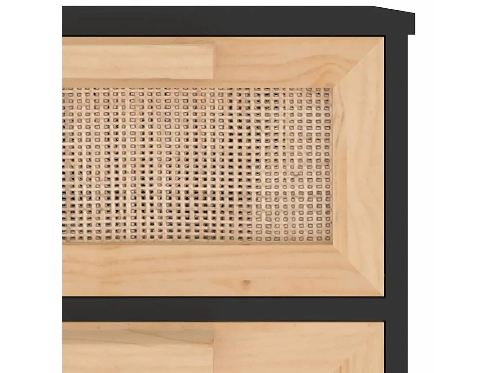 Buffet Noir 40x30x90 cm Bois de pin massif et rotin naturel