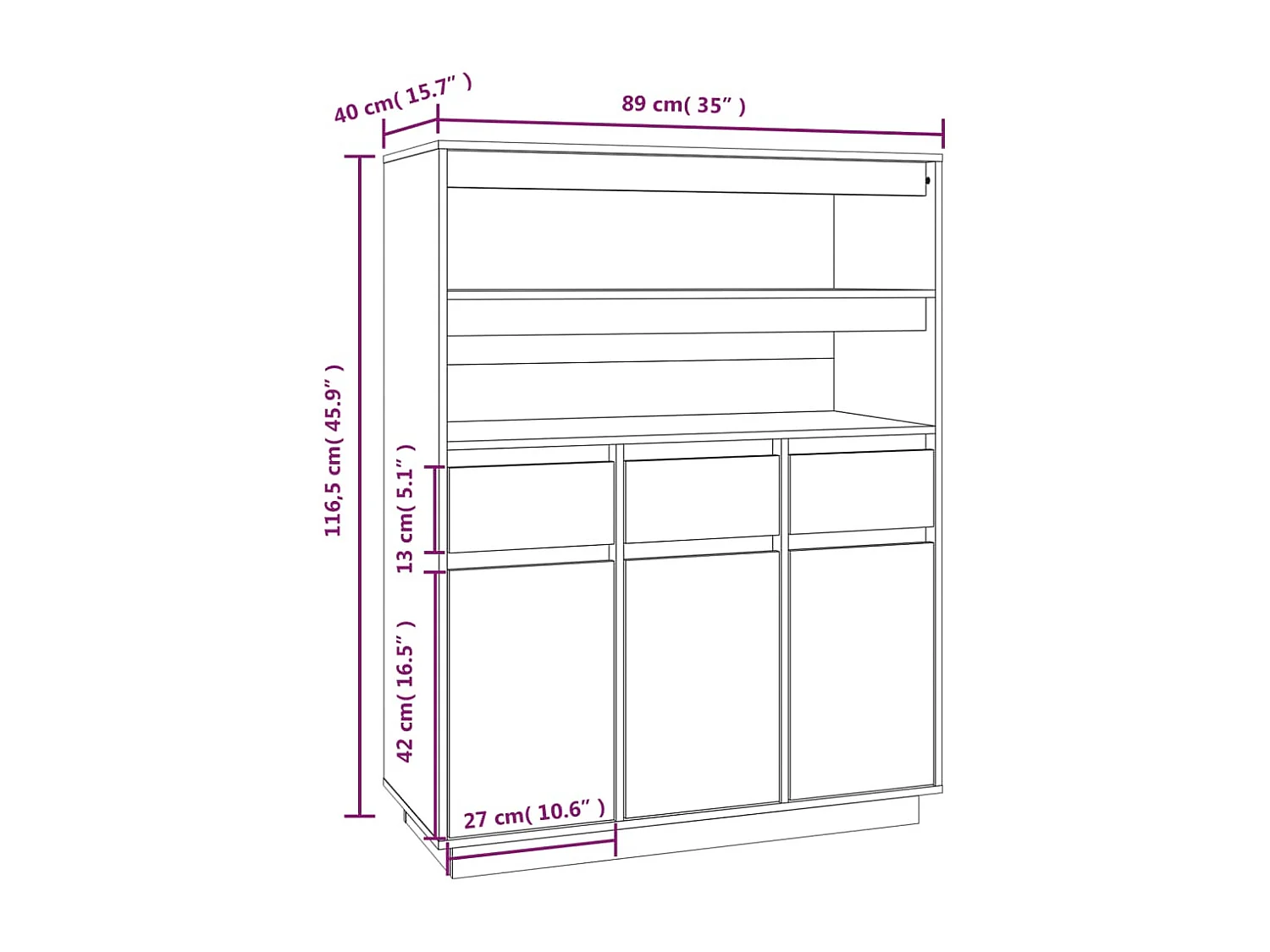 Aparador alto 89x40x116,5 cm pinho maciço