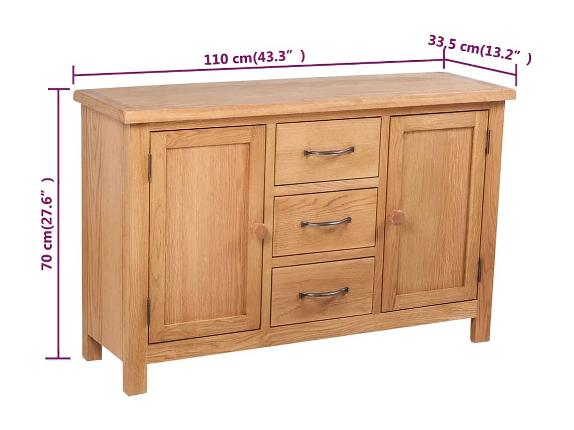 Aparador grande 3 cajones madera maciza roble 110x33,5x70 cm