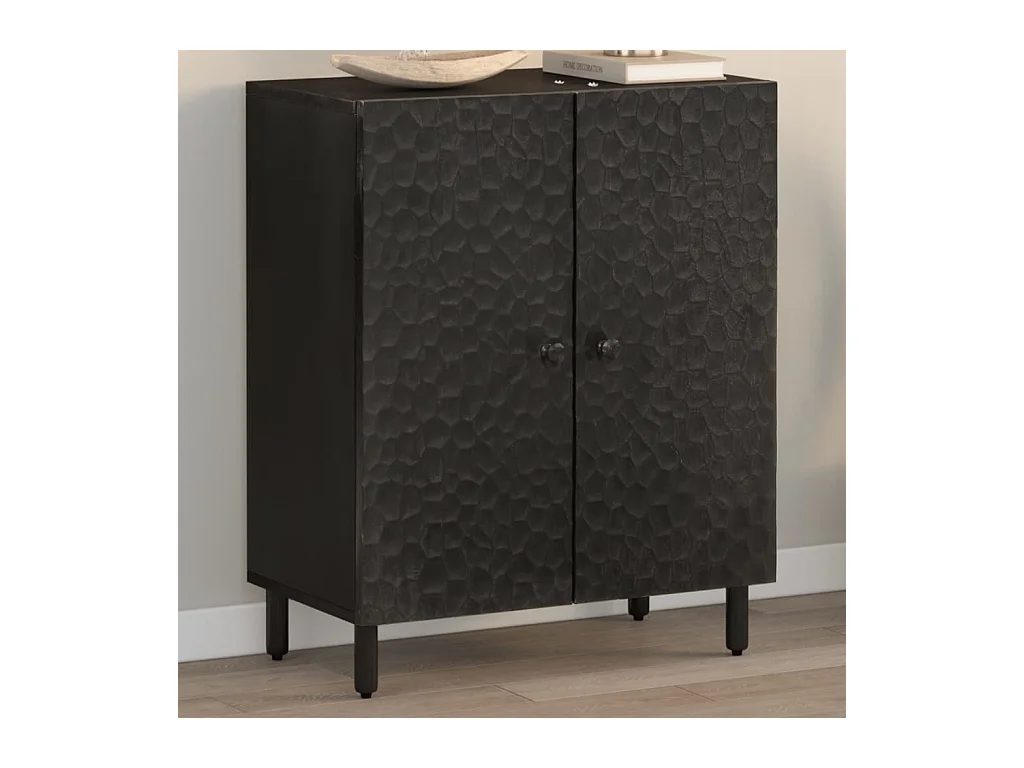 Armoire latérale noir 60x33x75 cm bois massif de manguier