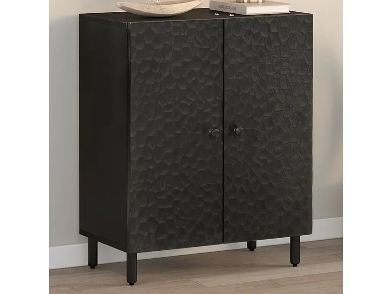 Armoire latérale noir 60x33x75 cm bois massif de manguier