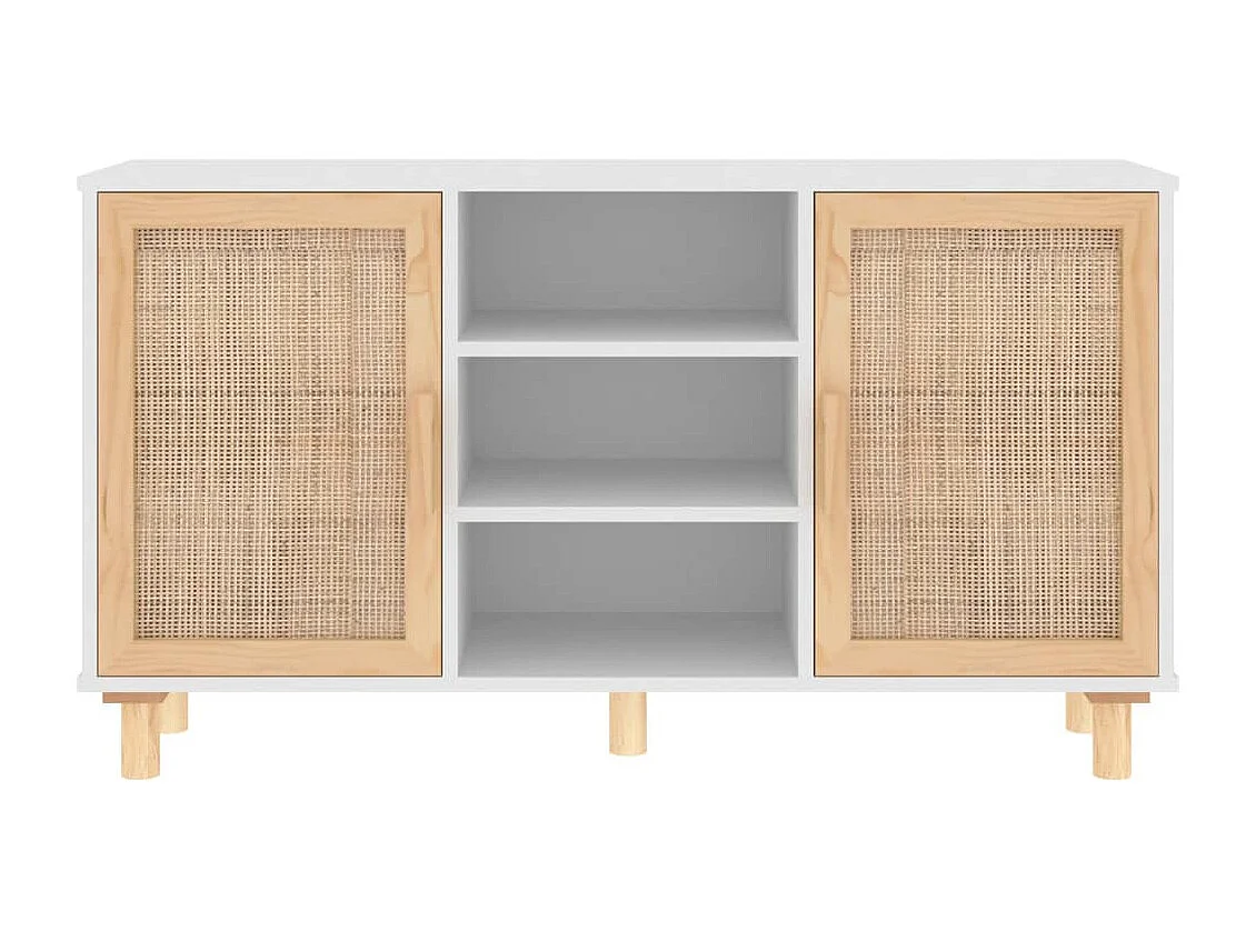 Dressoir 105x30x60 cm massief grenenhout en rattan wit