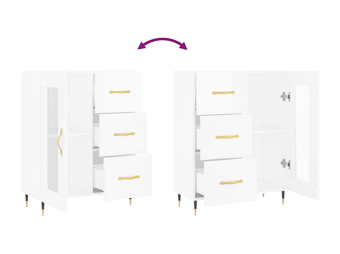 Buffet Blanc brillant 69,5x34x90 cm Bois d'ingénierie