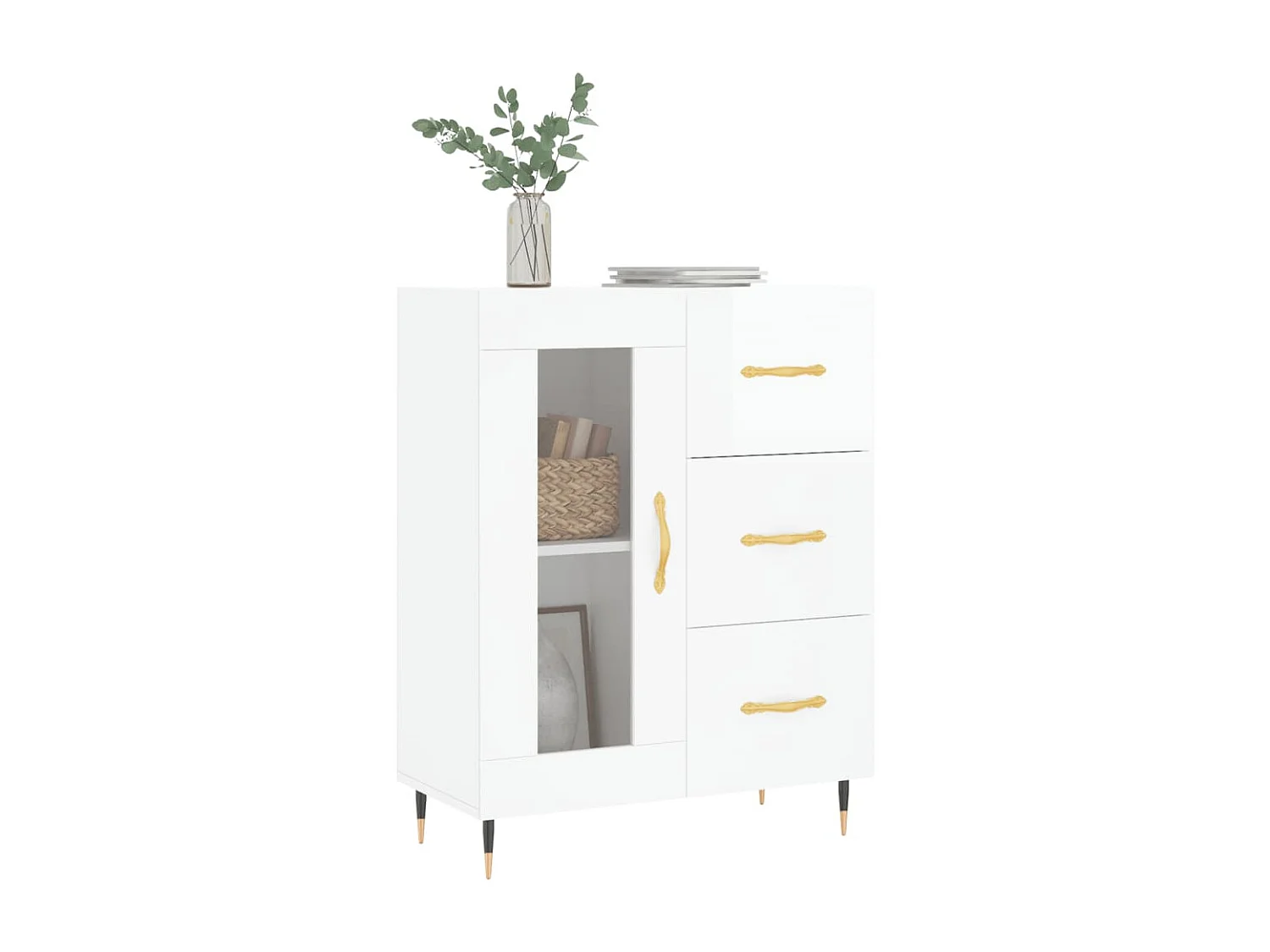 Buffet Blanc brillant 69,5x34x90 cm Bois d'ingénierie