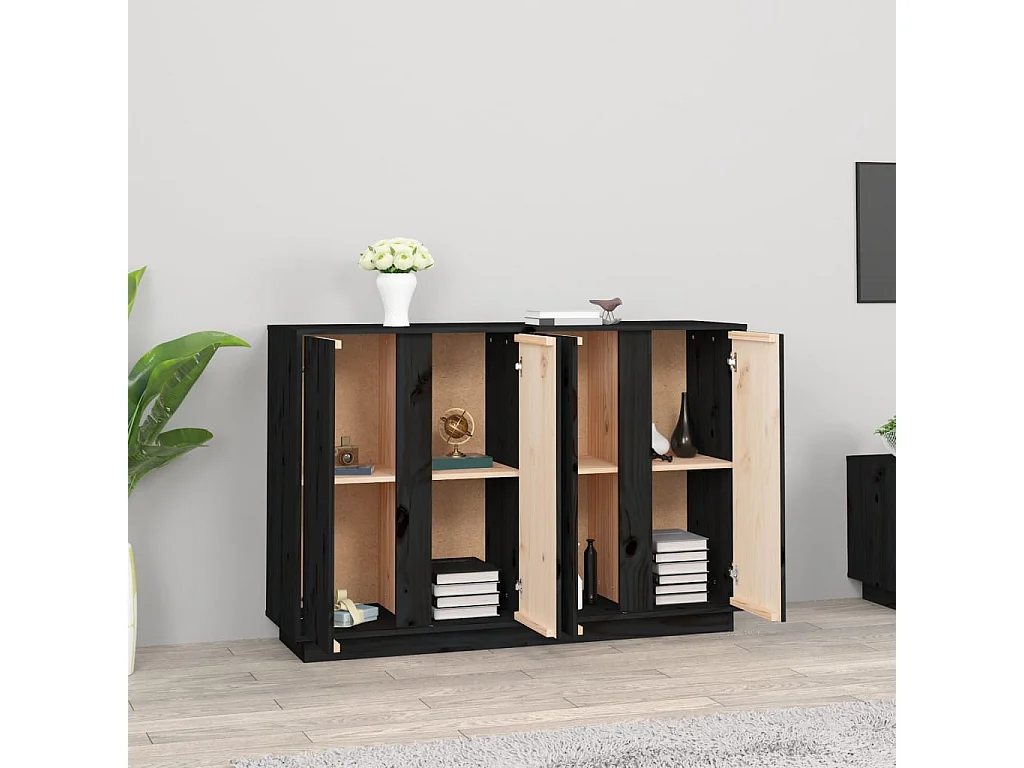 Buffet Noir 120x35x80 cm Bois massif de pin