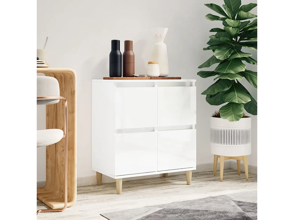 Buffet Blanc brillant 60x35x70 cm Bois d'ingénierie