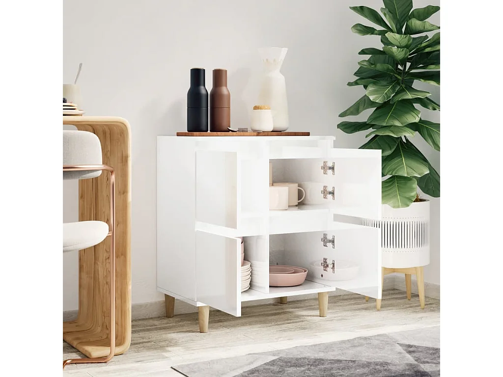 Buffet Blanc brillant 60x35x70 cm Bois d'ingénierie