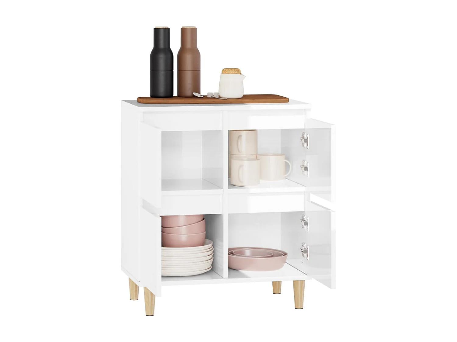 Buffet Blanc brillant 60x35x70 cm Bois d'ingénierie