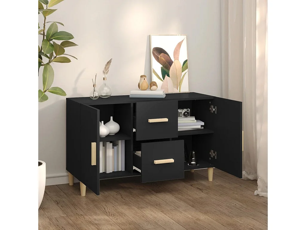 Buffet noir 100x36x60 cm bois d'ingénierie
