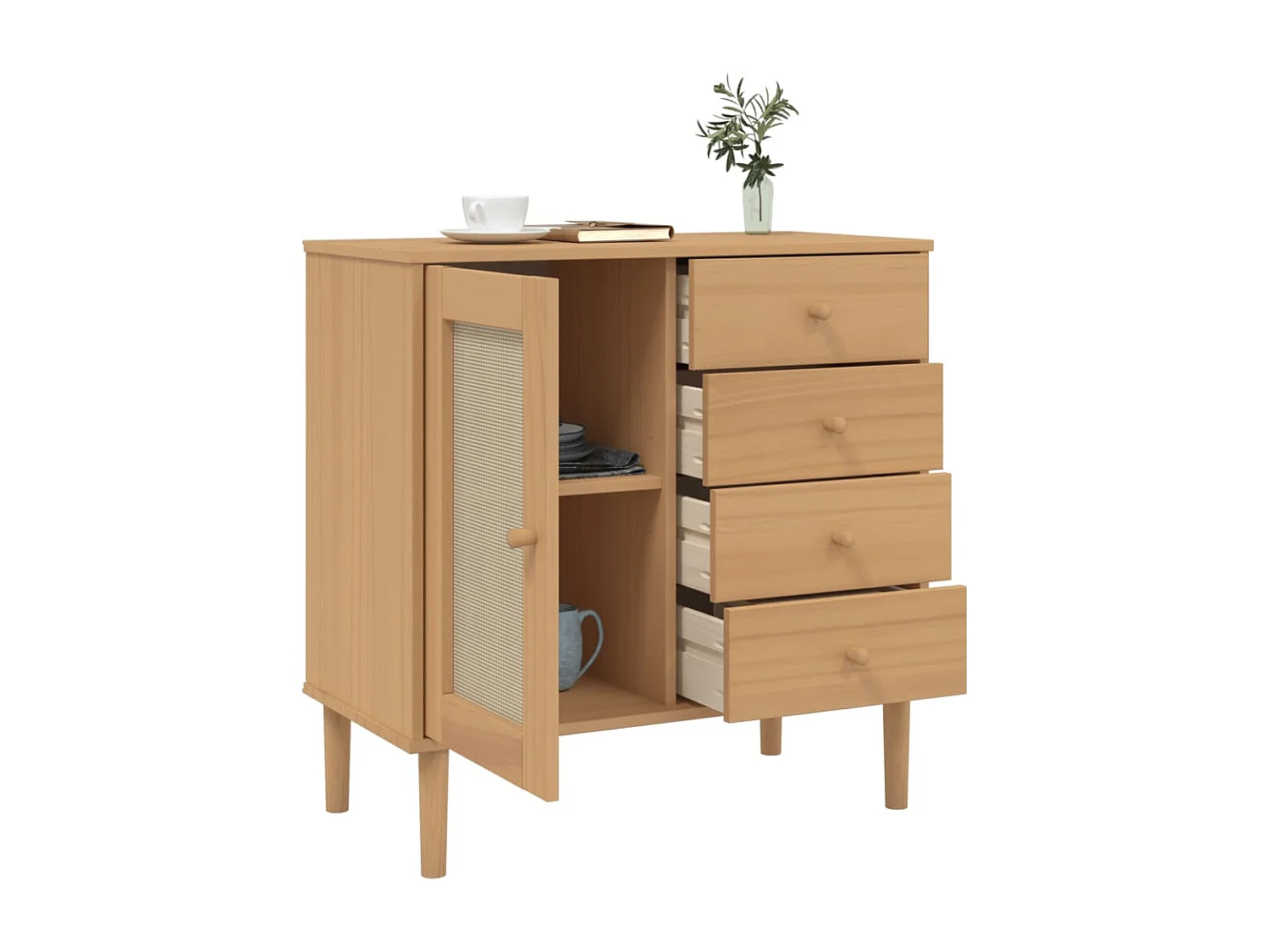 Buffet SENJA aspect rotin marron 80x40x80 cm bois massif de pin