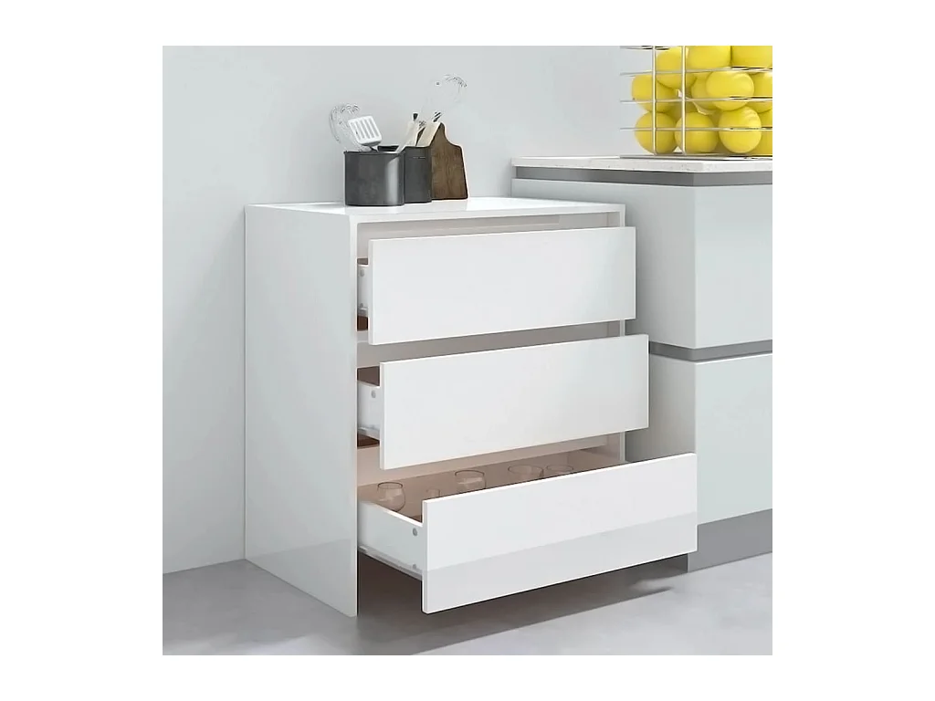 Buffet Blanc brillant 70x41x75 cm Bois d'ingénierie