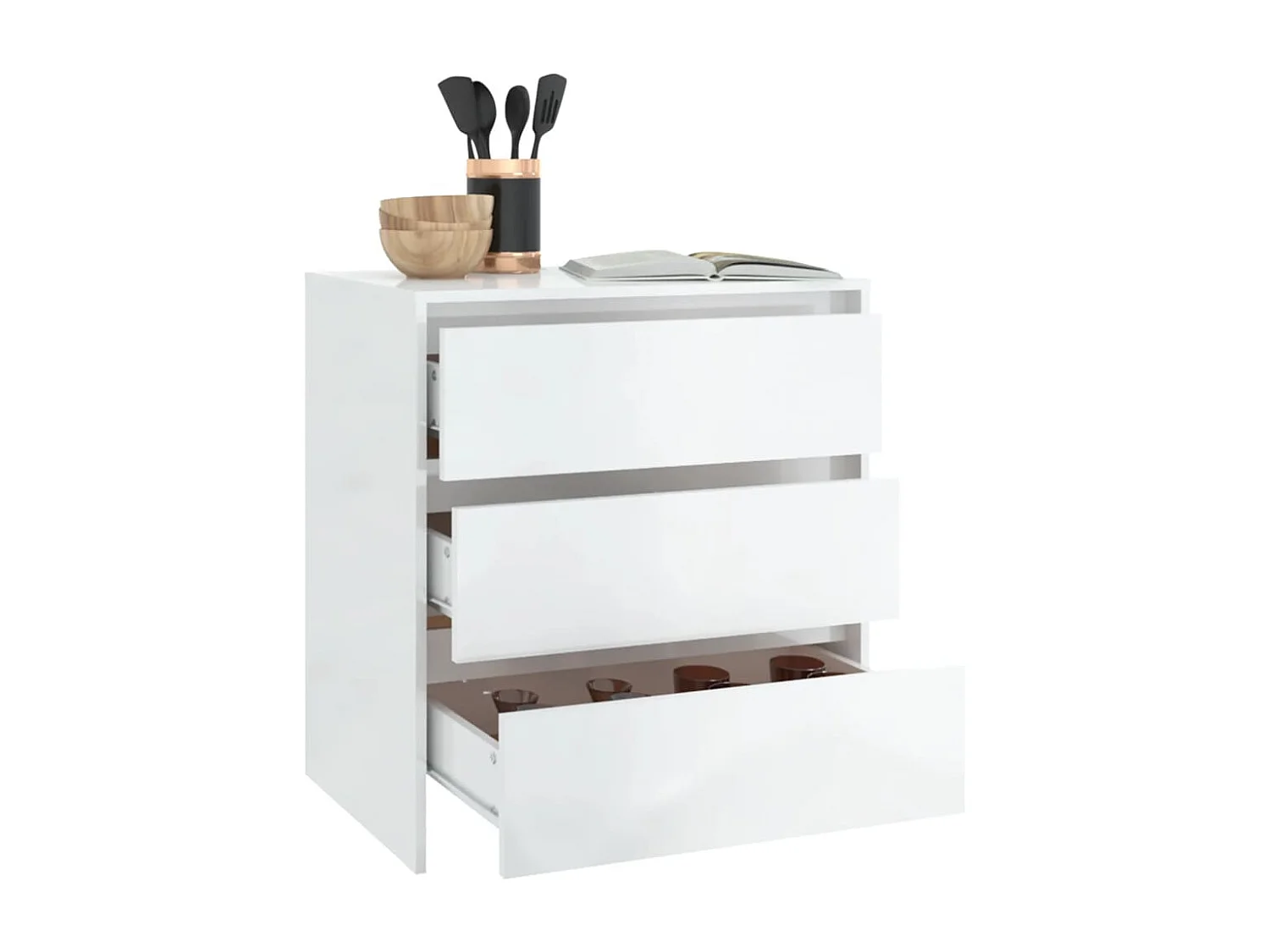 Buffet Blanc brillant 70x41x75 cm Bois d'ingénierie