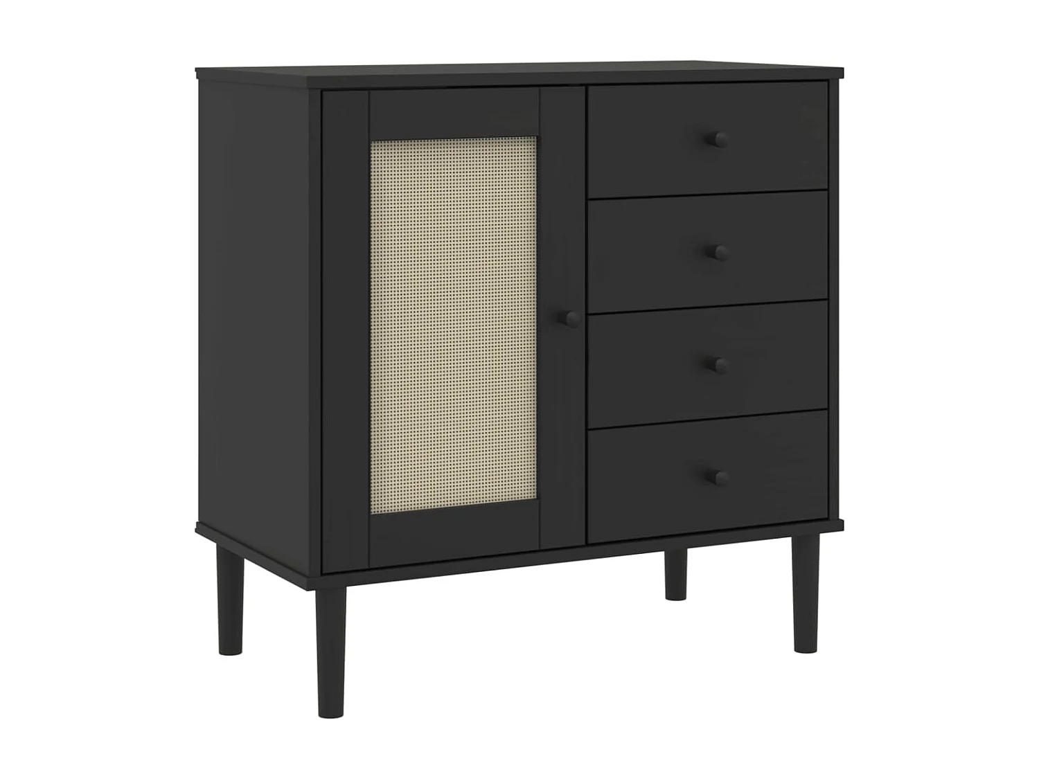 Buffet SENJA aspect rotin noir 80x40x80 cm bois massif de pin
