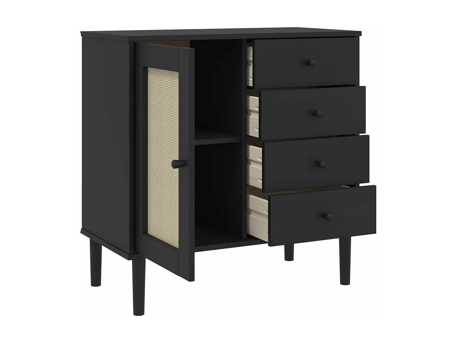 Buffet SENJA aspect rotin noir 80x40x80 cm bois massif de pin