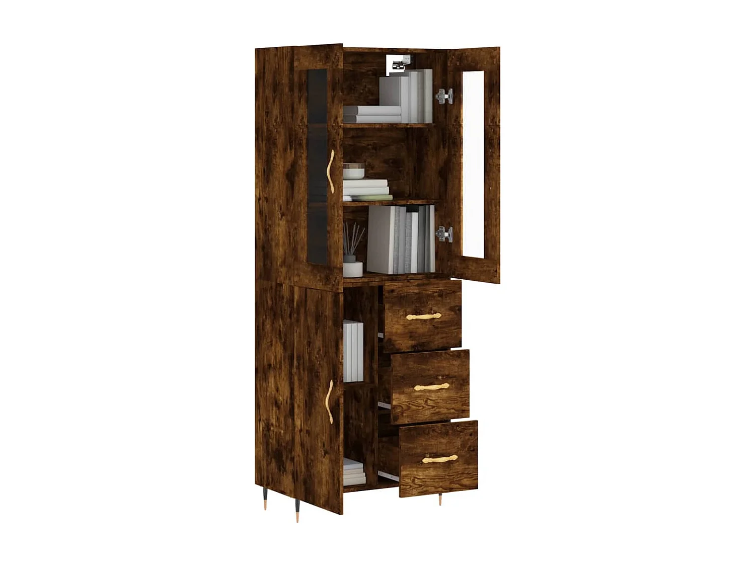 Buffet haut Chêne fumé 69,5x34x180 cm Bois d'ingénierie