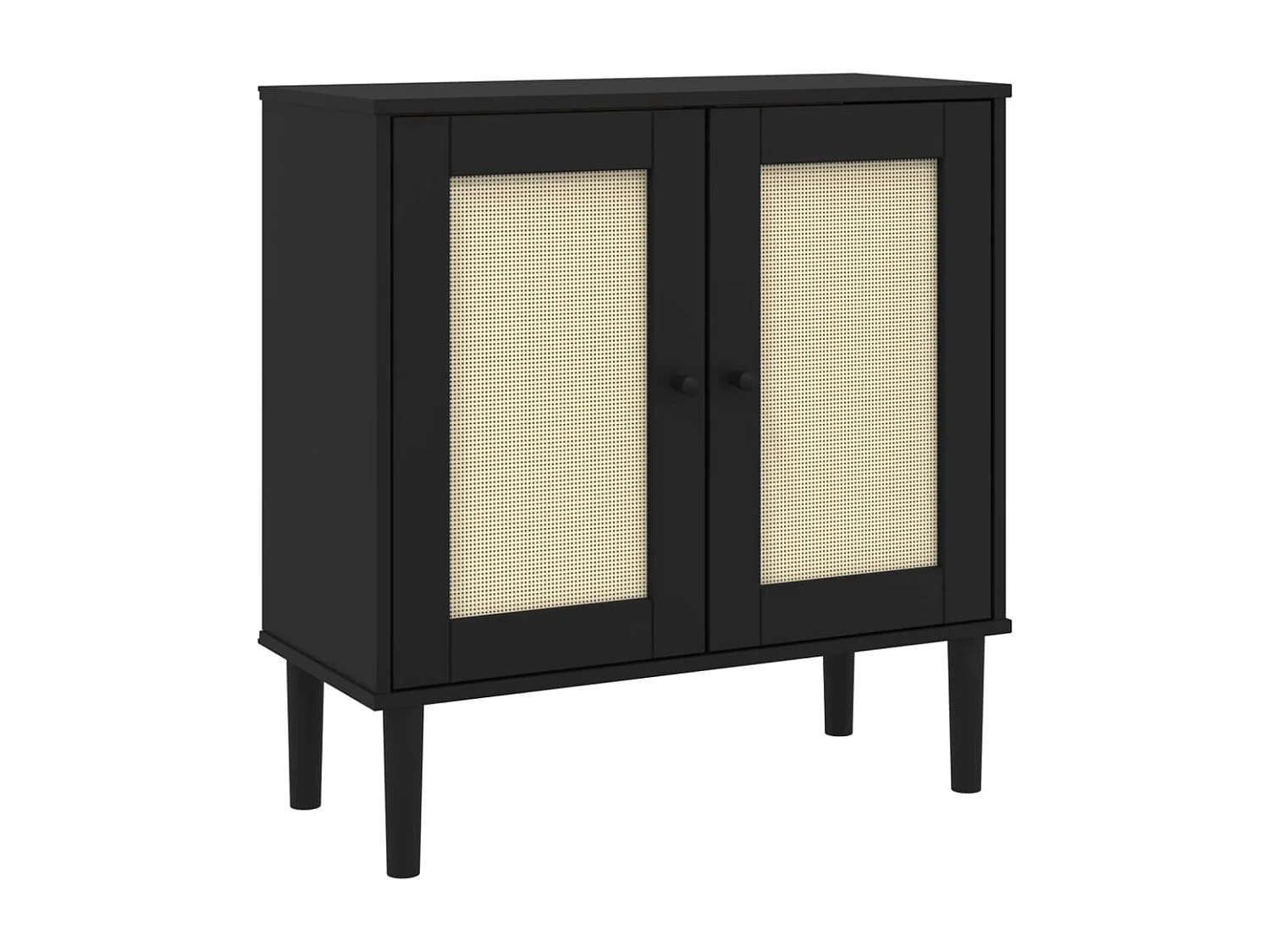Aparador SENJA aspeto de vime 80x35x80 cm pinho maciço preto
