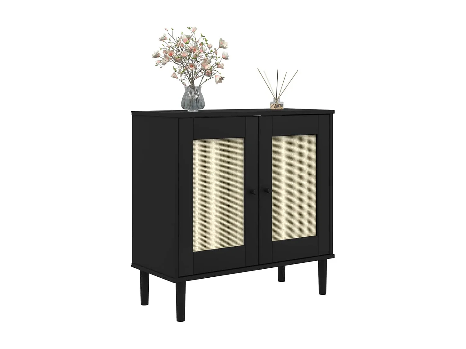 Aparador SENJA aspeto de vime 80x35x80 cm pinho maciço preto