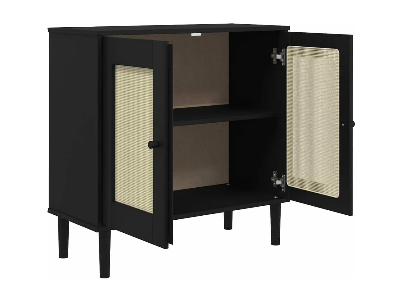 Aparador SENJA aspeto de vime 80x35x80 cm pinho maciço preto