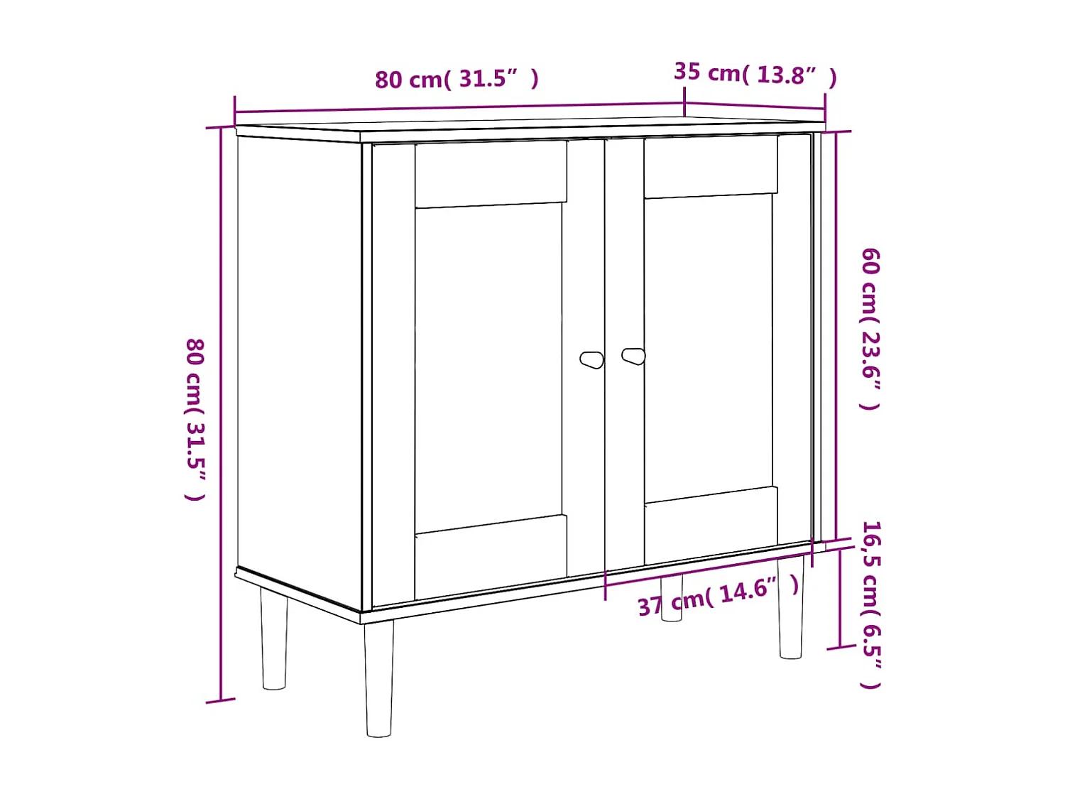 Aparador SENJA aspeto de vime 80x35x80 cm pinho maciço preto