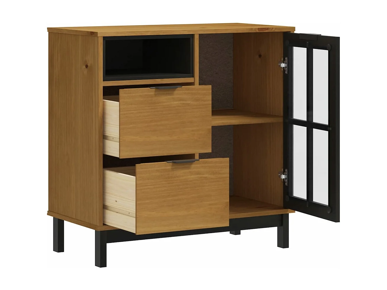 Buffet avec porte vitrée FLAM 80x40x80 cm bois massif de pin