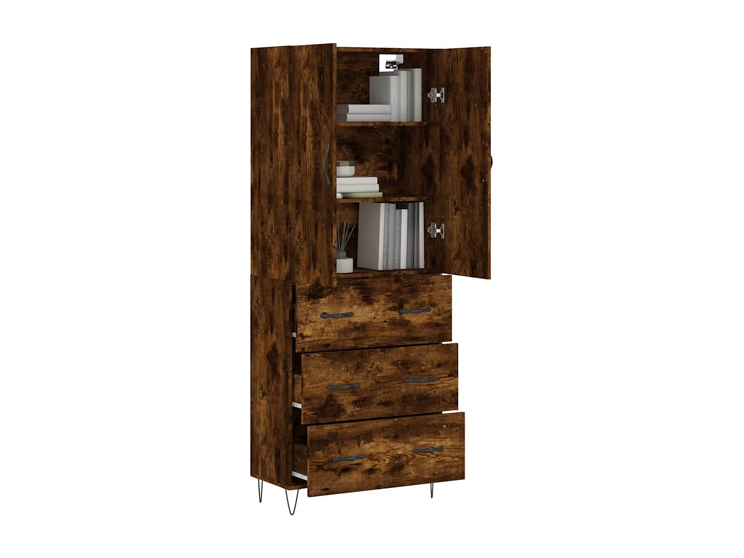 Buffet haut Chêne fumé 69,5x34x180 cm Bois d'ingénierie