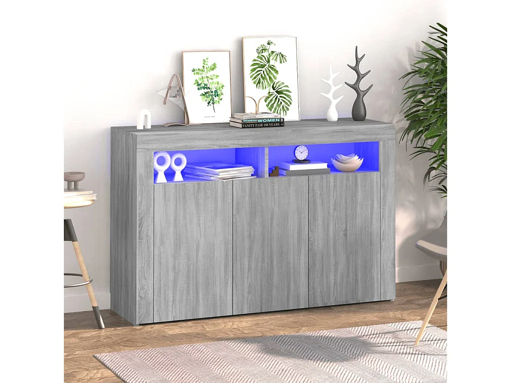 Buffet avec lumières LED sonoma gris 115,5x30x75 cm