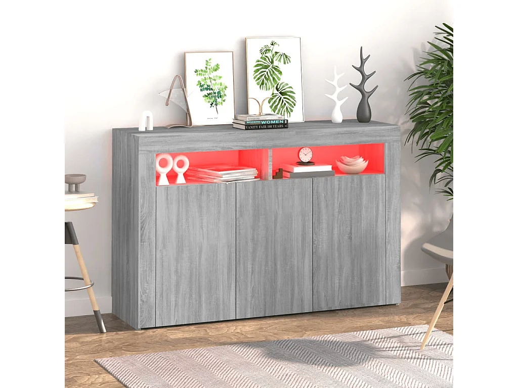Buffet avec lumières LED sonoma gris 115,5x30x75 cm