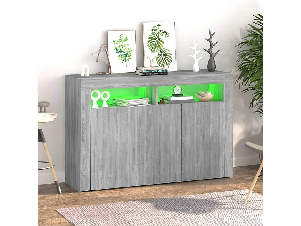 Buffet avec lumières LED sonoma gris 115,5x30x75 cm
