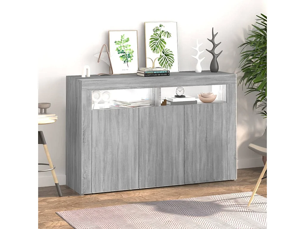 Buffet avec lumières LED sonoma gris 115,5x30x75 cm