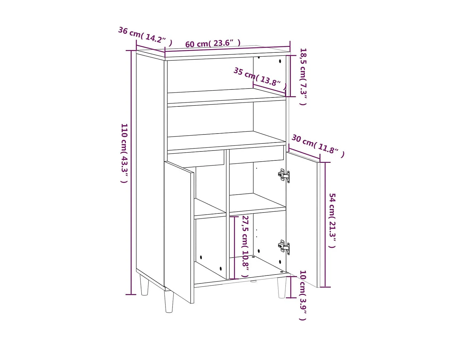 Buffet haut Noir 60x36x110 cm Bois d'ingénierie