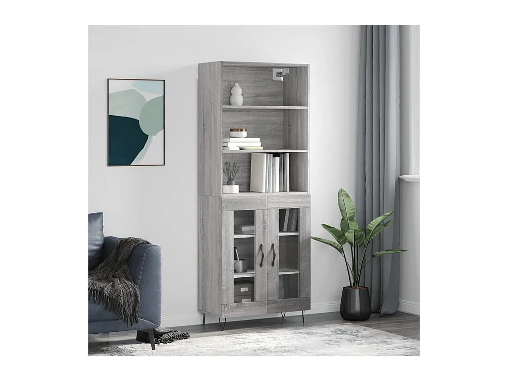 Aparador alto madera contrachapada gris sonoma 69,5x34x180 cm