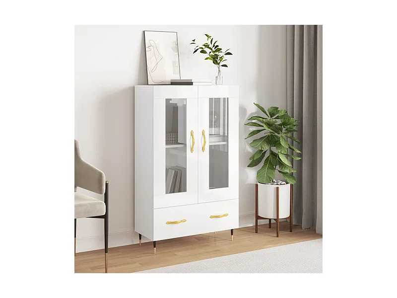 Buffet haut blanc brillant 69,5x31x115 cm bois d'ingénierie