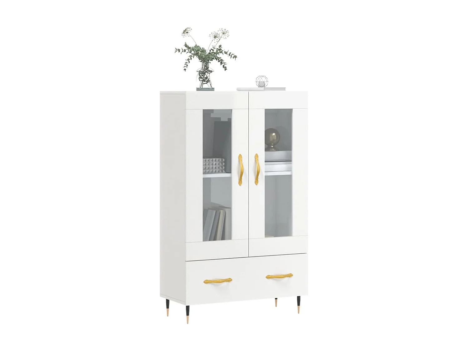 Buffet haut blanc brillant 69,5x31x115 cm bois d'ingénierie