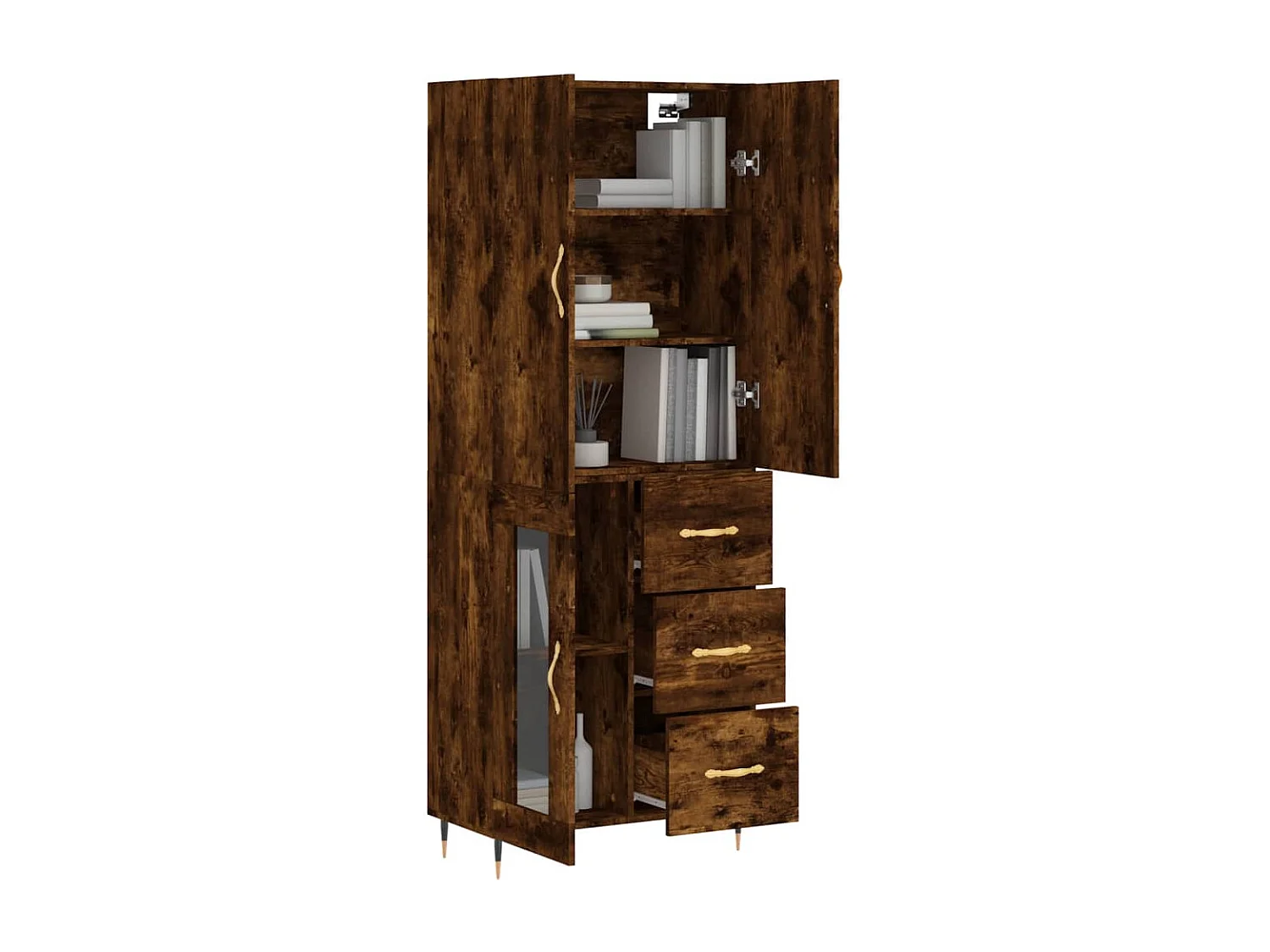 Buffet haut Chêne fumé 69,5x34x180 cm Bois d'ingénierie