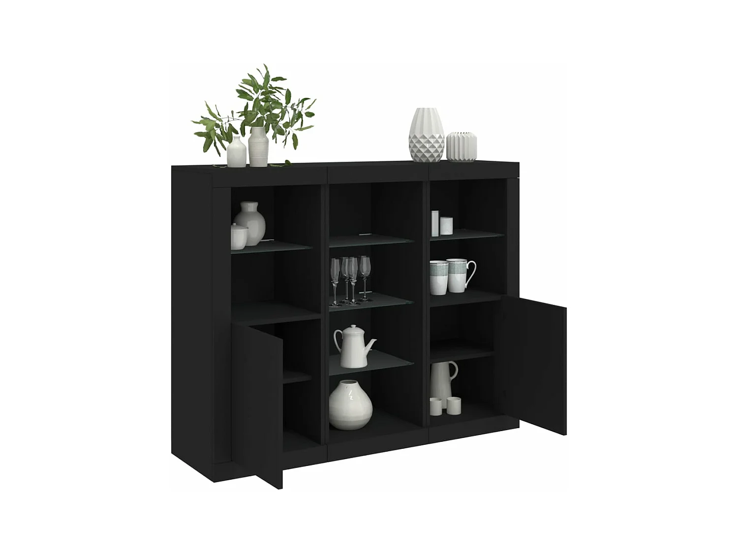Buffets avec lumières LED 3 pièces noir bois d'ingénierie