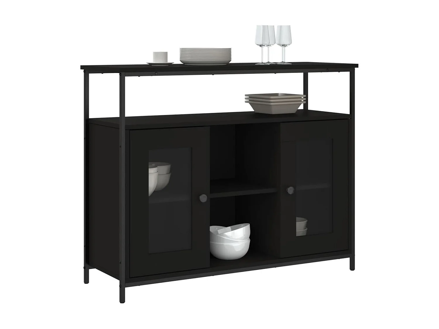 Buffet noir 100x35x80 cm bois d'ingénierie