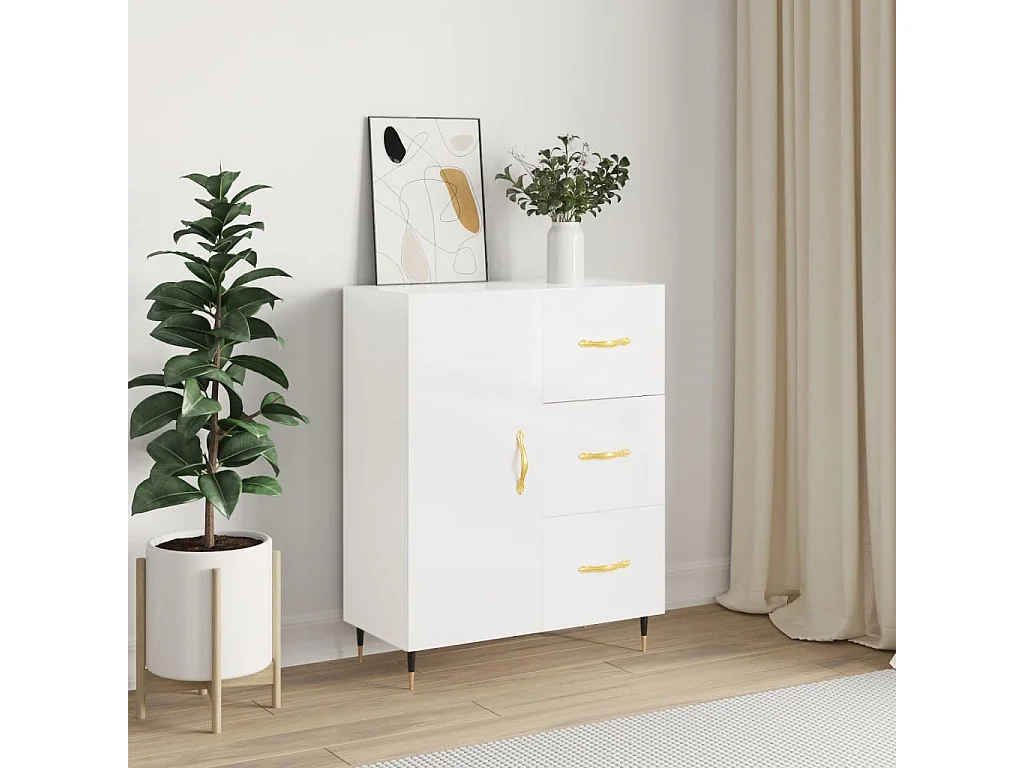 Dressoir 69,5x34x90 cm bewerkt hout hoogglans wit