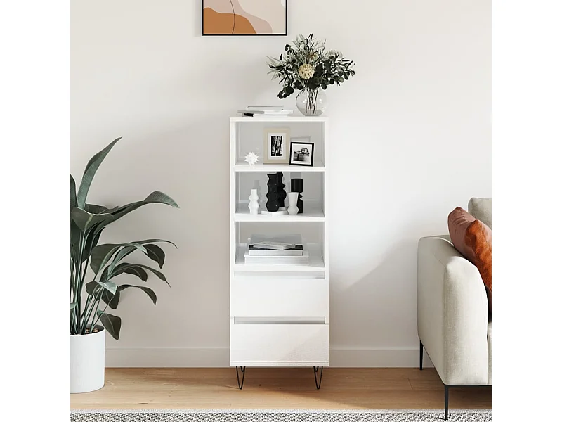 Buffet haut Blanc brillant 40x36x110 cm Bois d'ingénierie