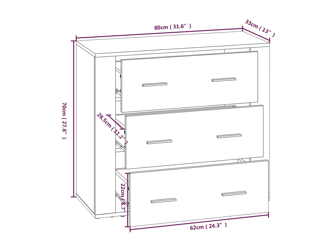 Dressoir 80x33x70 cm bewerkt hout wit
