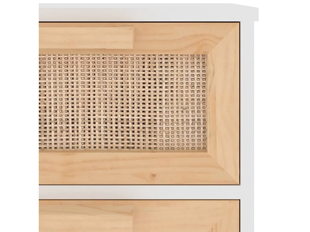 Buffet Blanc 40x30x90 cm Bois de pin massif et rotin naturel