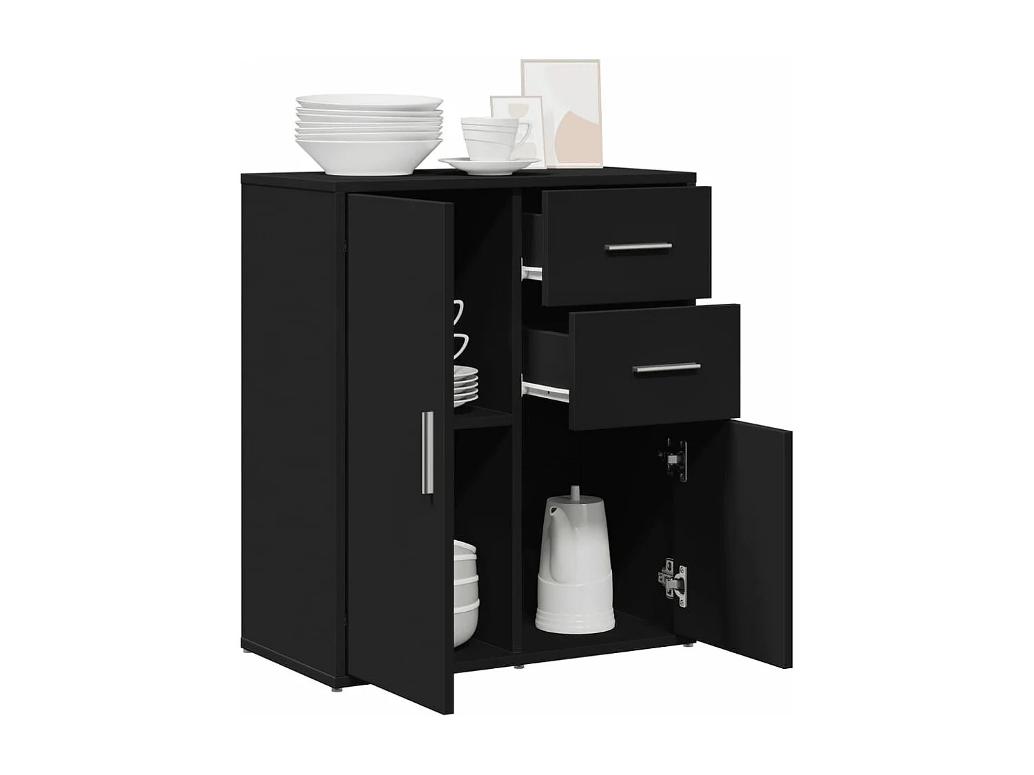 Buffet noir 60x31x70 cm bois d'ingénierie