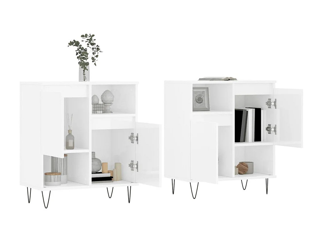 Buffets 2 pièces blanc brillant bois d'ingénierie