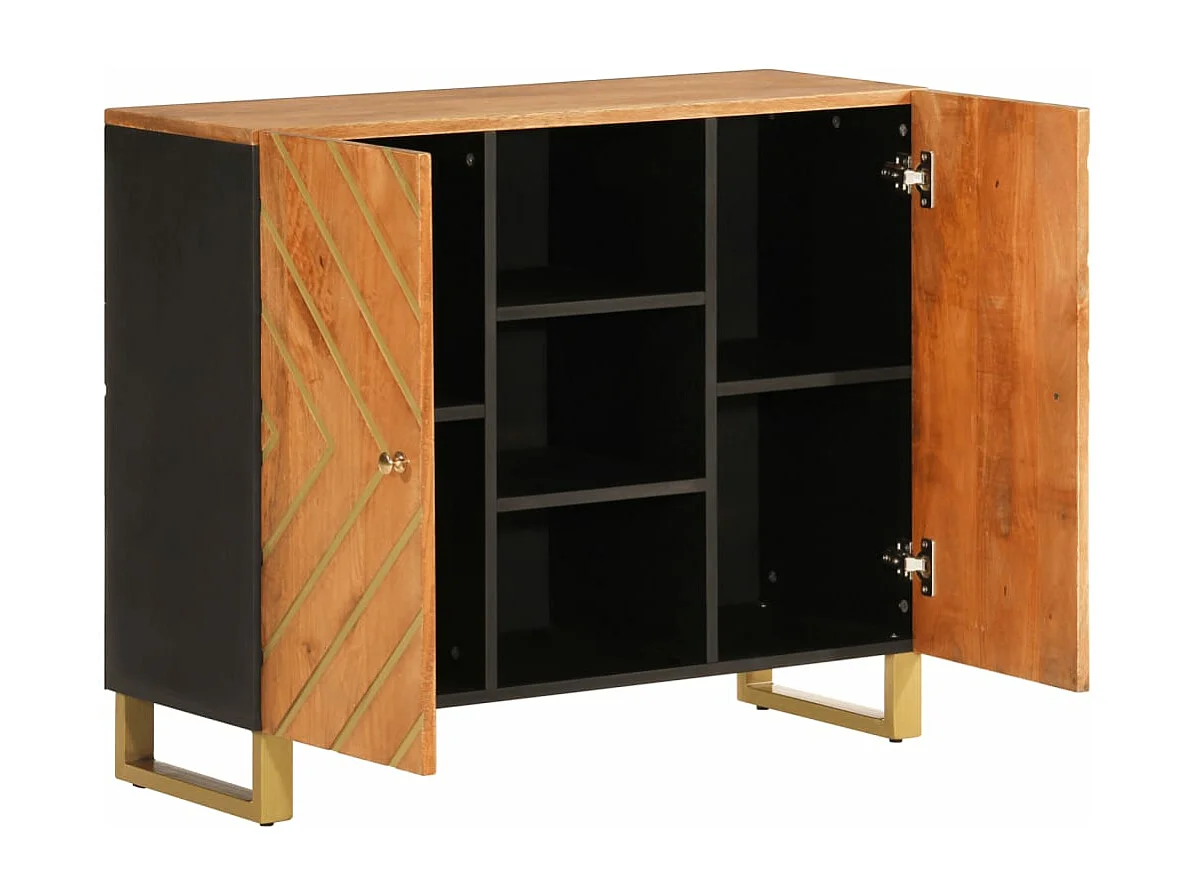 Armoire latérale marron et noir 90x33,5x75 cm bois de manguier