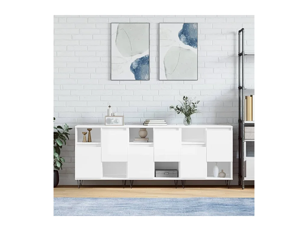Buffets 3 pièces blanc brillant bois d'ingénierie