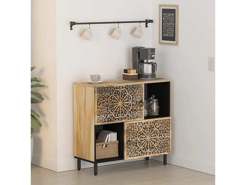 Armario auxiliar madera maciza de mango 80x33x75 cm