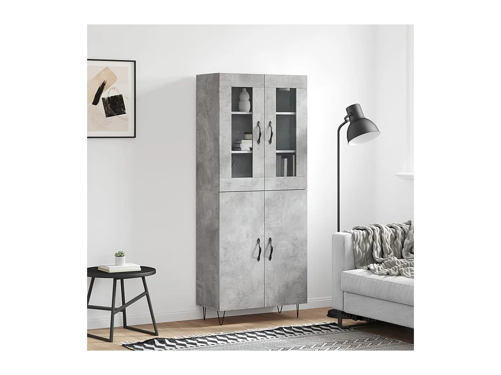 Aparador alto madera contrachapada gris hormigón 69,5x34x180 cm