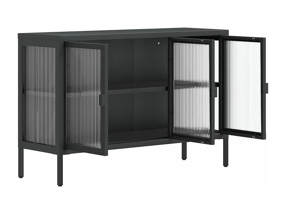 Buffet noir 105x35x70 cm verre et acier