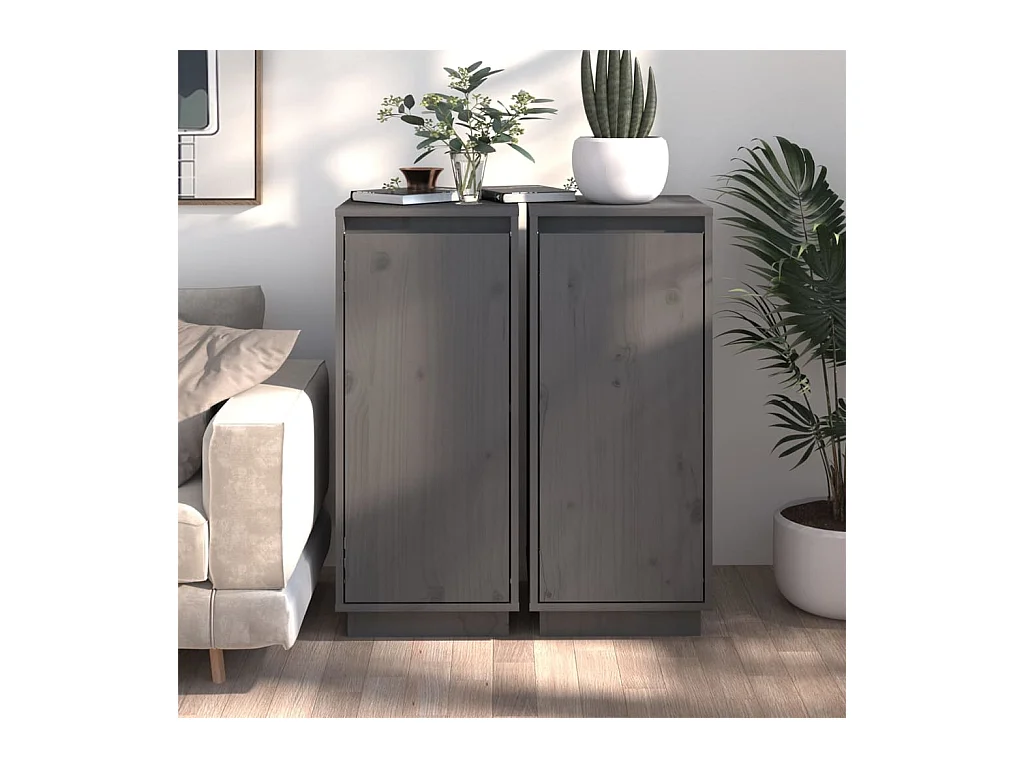 Buffets 2 pièces Gris 31,5x34x75 cm Bois massif de pin