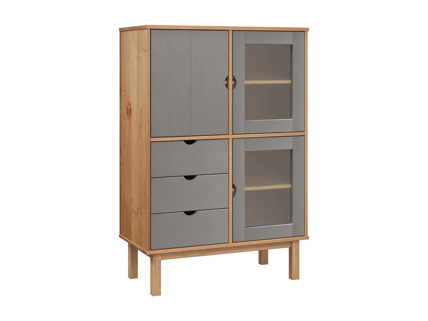 Aparador OTTA madera maciza pino marrón y gris 85x43x125 cm
